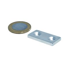 Ímã Neodímio 40x20x4 mm N35 com Furo Escareado M4