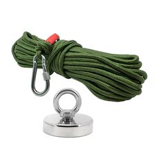 Kit Pesca Magnética com Fixador 75 mm Força Aproximada 200kg e Corda 20m Verde