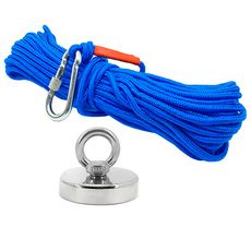 Kit Pesca Magnética com Fixador 75 mm Força Aproximada 200kg e Corda 20m Azul