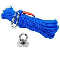 Kit Pesca Magnética com Fixador 48 mm Força Aproximada 65kg e Corda 20m Azul
