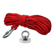 Kit Pesca Magnética com Fixador 48 mm Força Aproximada 65kg e Corda 20m Vermelha