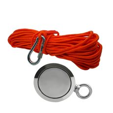 Kit Pesca Magnética com Fixador 94 mm Olhal Lateral Força Aproximada 500kg e Corda 20m Laranja