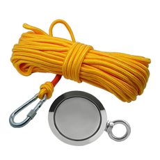 Kit Pesca Magnética com Fixador 94 mm Olhal Lateral Força Aproximada 500kg e Corda 20m Amarela