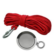 Kit Pesca Magnética com Fixador 94 mm Olhal Lateral Força Aproximada 500kg e Corda 20m Vermelha