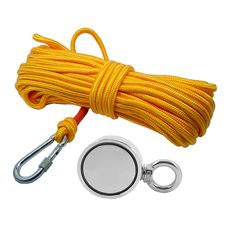 Kit Pesca Magnética com Fixador 67 mm Olhal Lateral Força Aproximada 230kg e Corda 20m Amarela