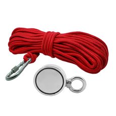 Kit Pesca Magnética com Fixador 67 mm Olhal Lateral Força Aproximada 230kg e Corda 20m Vermelha