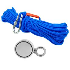 Kit Pesca Magnética com Fixador 67 mm Olhal Lateral Força Aproximada 230kg e Corda 20m Azul