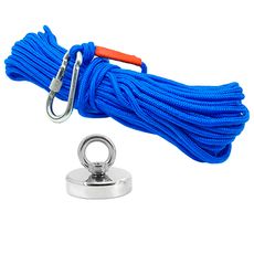 Kit Pesca Magnética com Fixador 60 mm Força Aproximada 120kg e Corda 20m Azul