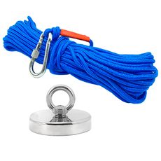 Kit Pesca Magnética com Fixador 90 mm Força Aproximada 340kg e Corda 20m Azul