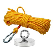 Kit Pesca Magnética com Fixador 90 mm Força Aproximada 340kg e Corda 20m Amarela