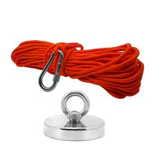 Kit Pesca Magnética com Fixador 90 mm Força Aproximada 340kg e Corda 20m Laranja