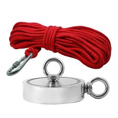 Kit Pesca Magnética com Fixador 136 mm 2 Olhais Força Aproximada 850kg e Corda 20m Vermelha