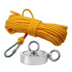 Kit Pesca Magnética com Fixador 90 mm 2 Olhais Força Aproximada 400kg e Corda 20m Amarela
