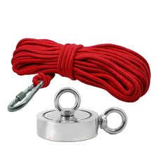 Kit Pesca Magnética com Fixador 90 mm 2 Olhais Força Aproximada 400kg e Corda 20m Vermelha