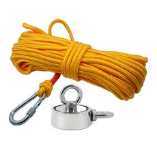 Kit Pesca Magnética com Fixador 60 mm 2 Olhais Força Aproximada 200kg e Corda 20m Amarela