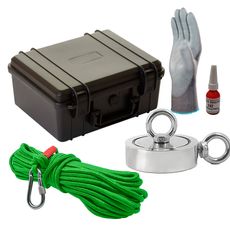 Maleta Pesca Magnética 90 mm 2 Olhais Corda Verde Força Aproximada 400kg 5 Peças