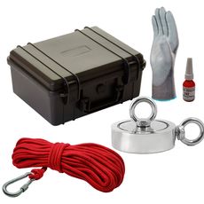 Maleta Pesca Magnética 90 mm 2 Olhais Corda Vermelha Força Aproximada 400kg 5 Peças