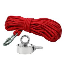 Kit Pesca Magnética com Fixador 60 mm 2 Olhais Força Aproximada 200kg e Corda 20m Vermelha