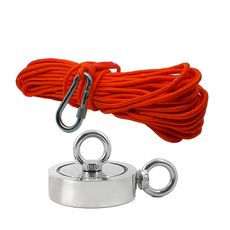 Kit Pesca Magnética com Fixador 90 mm 2 Olhais Força Aproximada 400kg e Corda 20m  Laranja